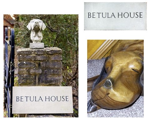 Betula House, Dog and House Name carved into local Purbeck Stone.